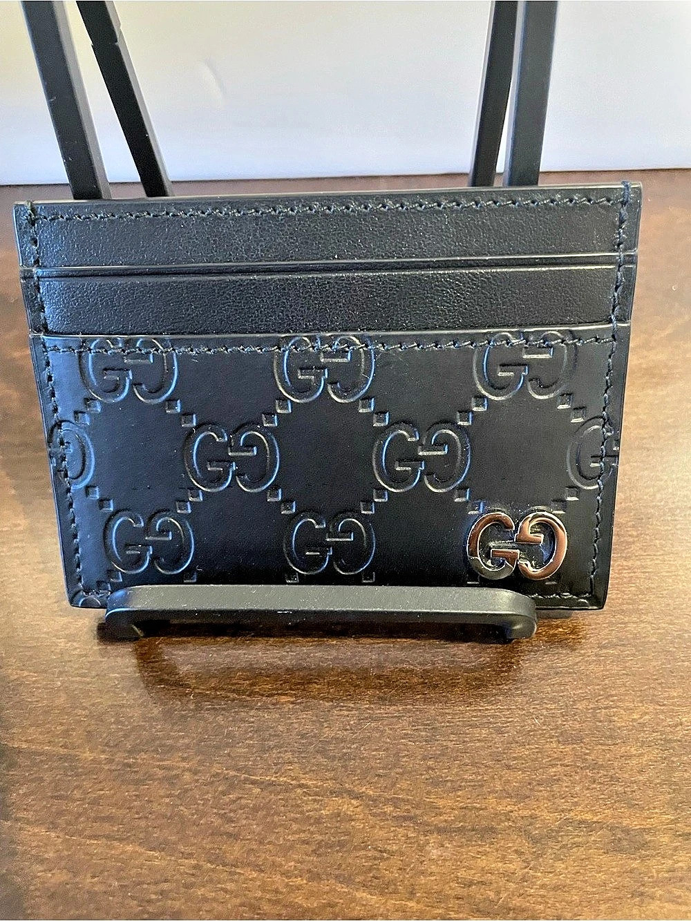 Gucci GG Embossed Leather Card Case Black Crossbody